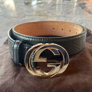 Gucci Black Guccissima Leather Interlocking G Buckle Belt
